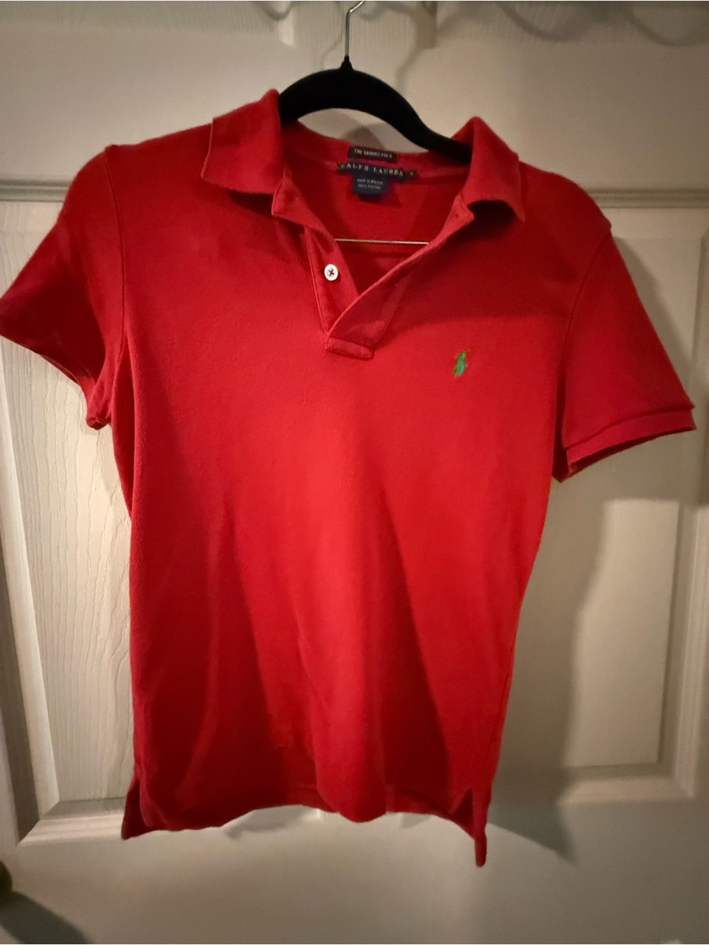 Ralph Lauren Women’s Red Cotton ‘The Skinny Polo’ Shirt, Size S